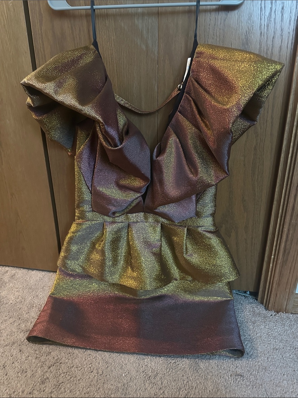 Shimmer Iridescent Ruffle Mini Dress in Gold-Pink